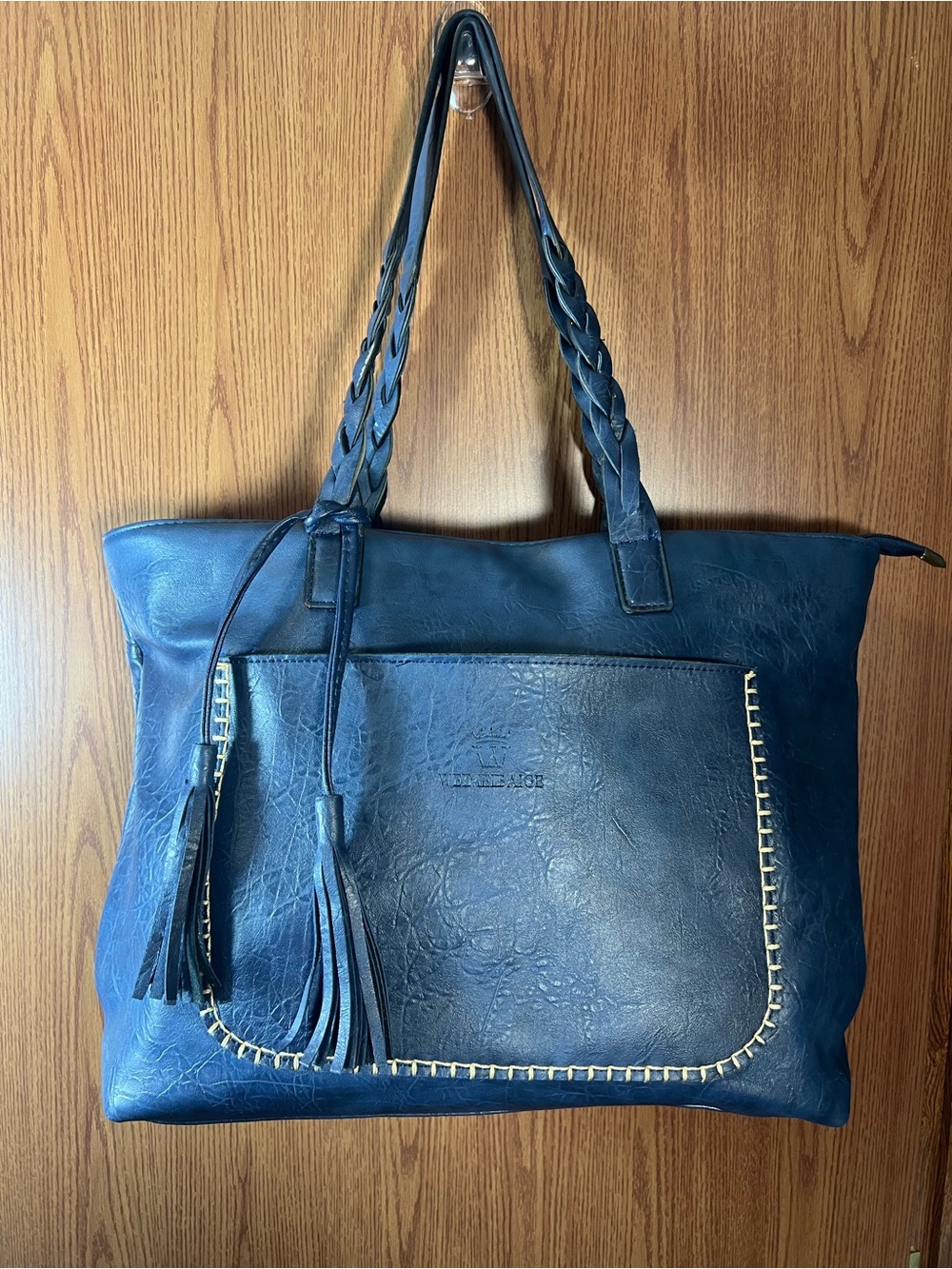 Weimeibaige Women’s Large Blue Leather Shoulder Bag Purse Boho Tote Travel Vegan